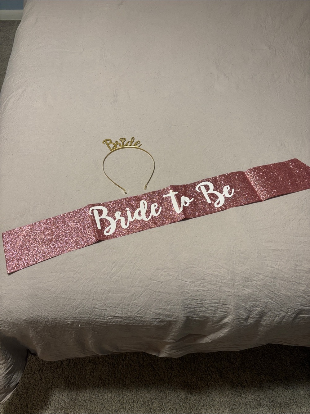 Bride To Be Pink Glitter Sash with Gold 'Bride' Headband